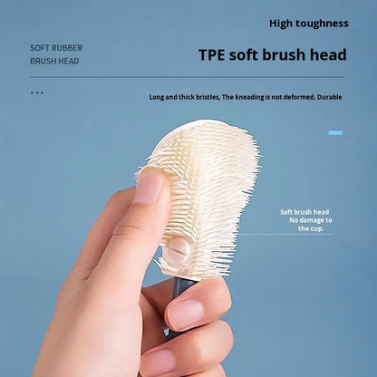Premium Long-Handle Silicone Bottle Brush - Flexible Non-Scratch Cleaning Scrubber for Cups, Tumblers & Glassware