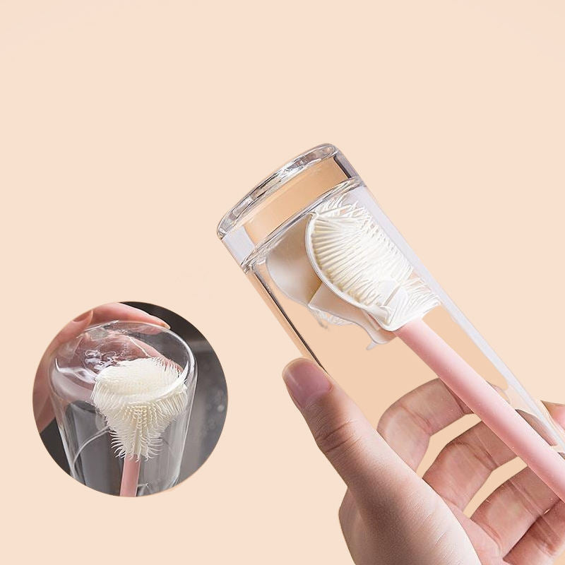 Premium Long-Handle Silicone Bottle Brush - Flexible Non-Scratch Cleaning Scrubber for Cups, Tumblers & Glassware