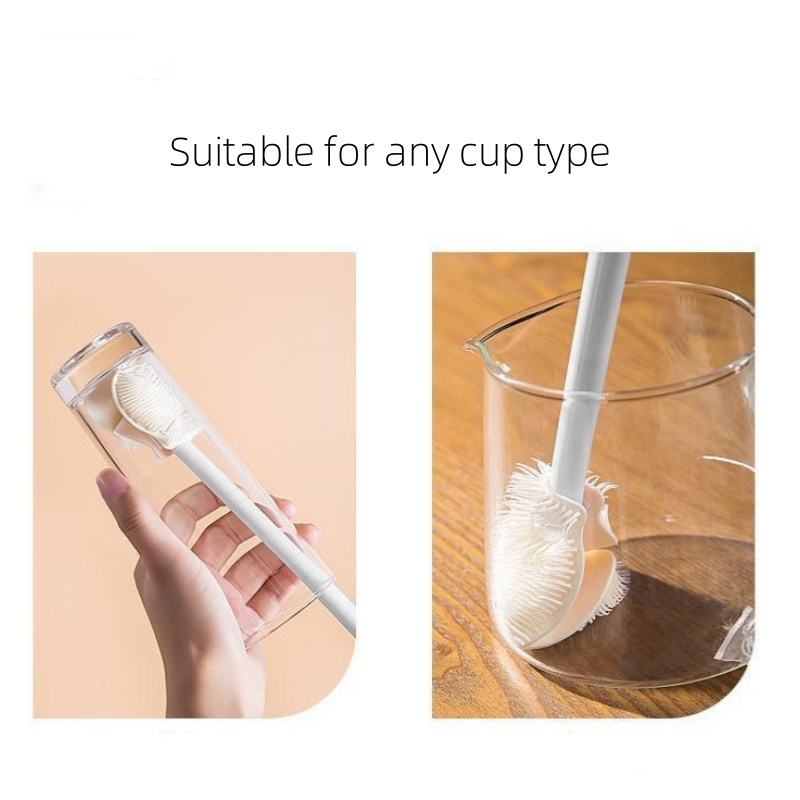 Premium Long-Handle Silicone Bottle Brush - Flexible Non-Scratch Cleaning Scrubber for Cups, Tumblers & Glassware