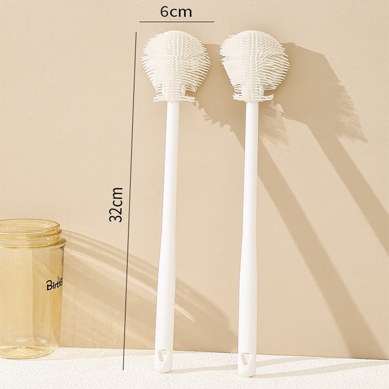 Premium Long-Handle Silicone Bottle Brush - Flexible Non-Scratch Cleaning Scrubber for Cups, Tumblers & Glassware